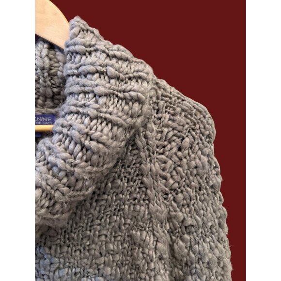 Vivienne Tam Gray Chunky Knit Cowl Neck Textured Sweater Designer Bohemian Luxe - Picture 3 of 7